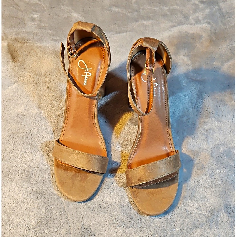 J. Adams Nude Suede Strappy Block Heel Ankle Strap Open Toe Buckle 10 M